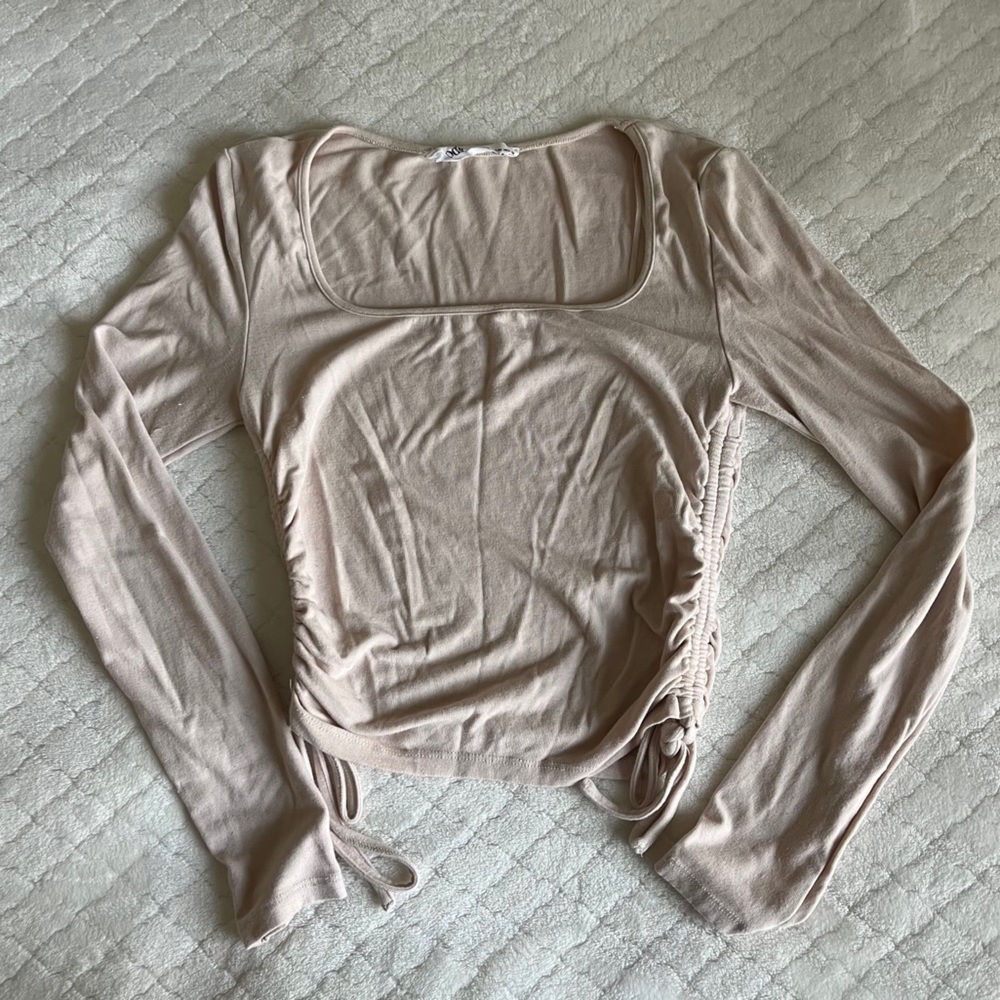 🔵 Jodie Ruched Beige Long Sleeve
